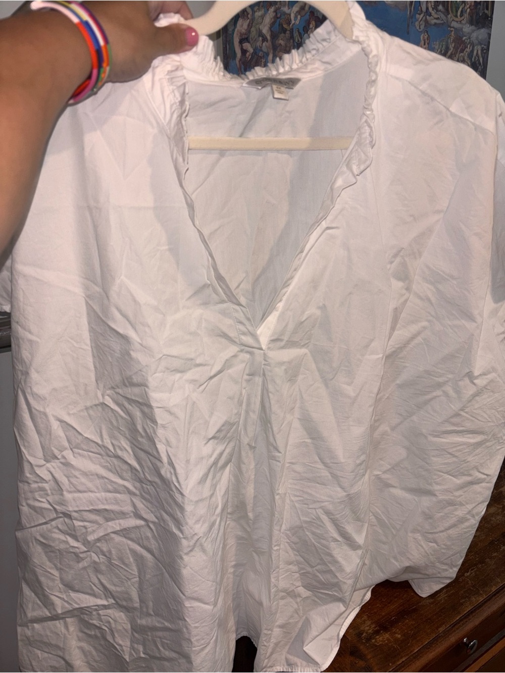 crown & ivy White Ruffle-Neck Cotton Top